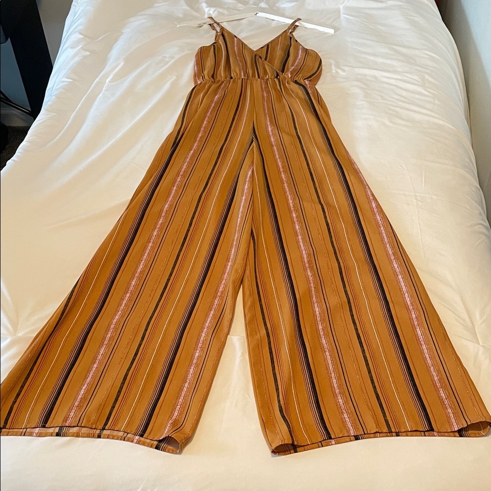 Xhilaration Mustard Striped Women’s Wide-Leg Jumpsuit